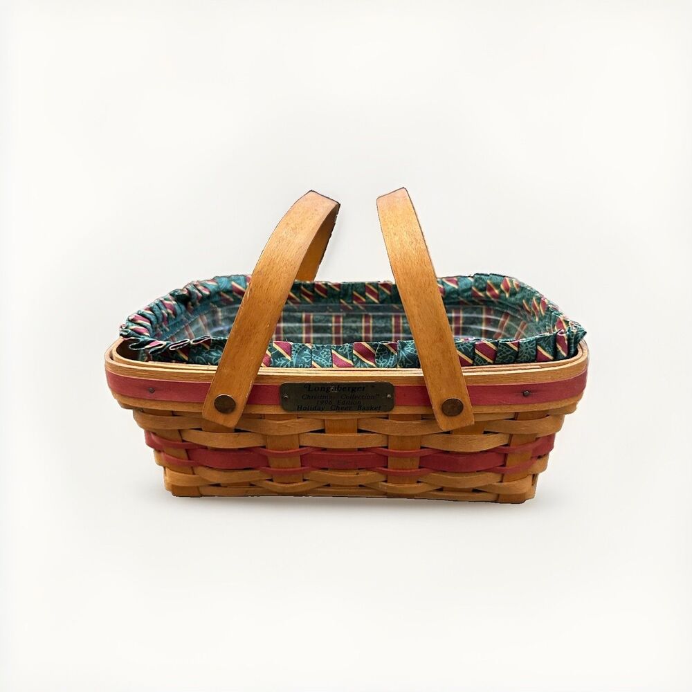 1996 Longaberger Christmas Collection Holiday Cheer Basket Set Imperial Stripe
